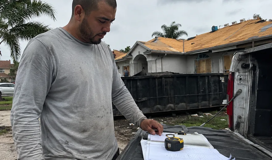 Broward County roof permit inspection on a re-roof in progress