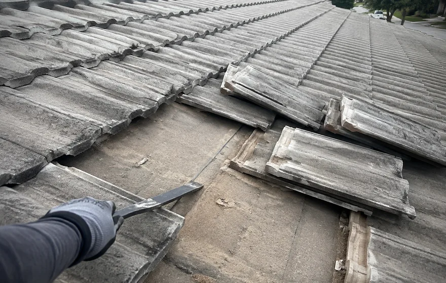 Roof repair in Pompano Beach FL on a cracked concrete tile field