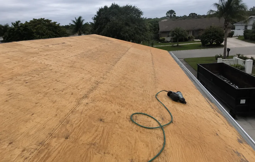 Roof replacement in Pompano Beach FL, tear-off down to bare deck
