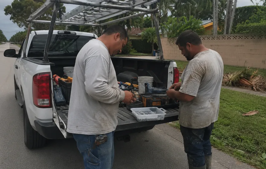 The Roofers Pompano Beach FL crew and truck on a Broward job site
